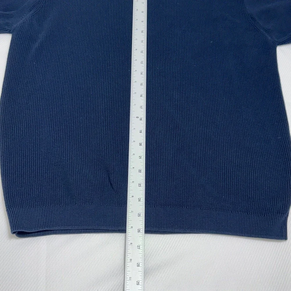 Zara Man Navy Blue Ribbed Short Sleeve Knit Crew‎ Neck Sweater Size Medium